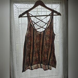 Billabong Flowy Floral Pink and Orange Back Criss Cross Tank Top Small